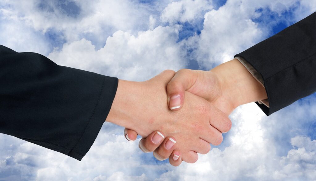 handshake, shaking hands, clouds, collaboration, negotiation, nature, business, teamwork, contract, hands, together, team, man, woman